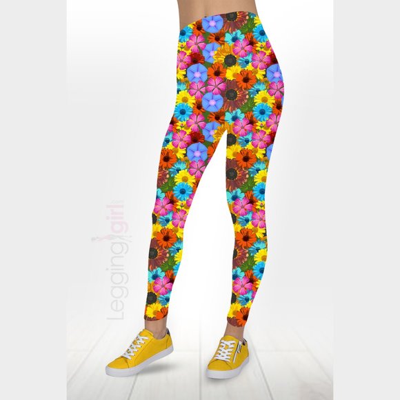 Color me Pretty Flowers Printed FeatherSoft Women's Leggings Plus Size (Fits 14- - Picture 1 of 2